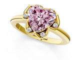 Yellow gold Fancy Pink Heart  Halo Diamond Ring with Round Cluster Setting, Solitaire Band, and Four-Prong Setting_50
