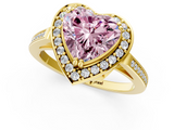Yellow gold Fancy Pink Heart  Halo Diamond Ring with Split Shank and Four-Prong Setting_60