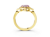 Yellow gold Fancy Pink Heart  Halo Diamond Ring with Tapered Band and Four-Prong Setting_10