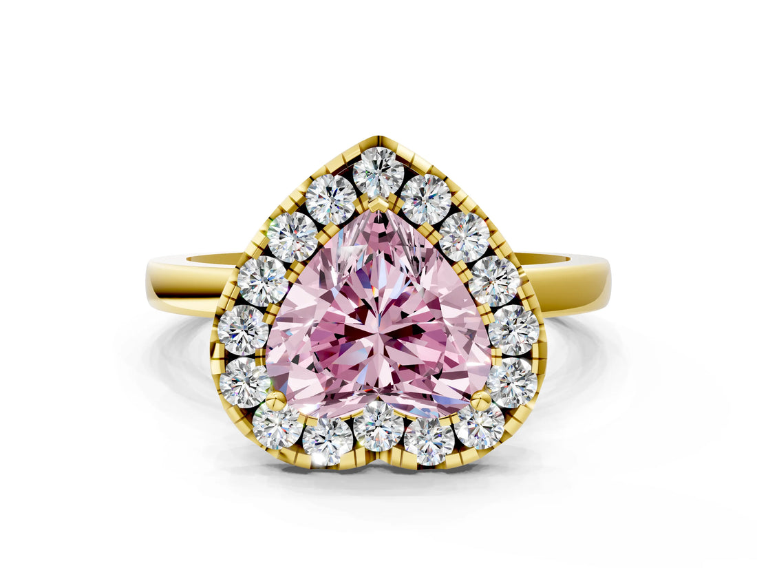 Yellow gold Fancy Pink Heart  Halo Diamond Solitaire with Pavé Band and Four-Prong Setting_72
