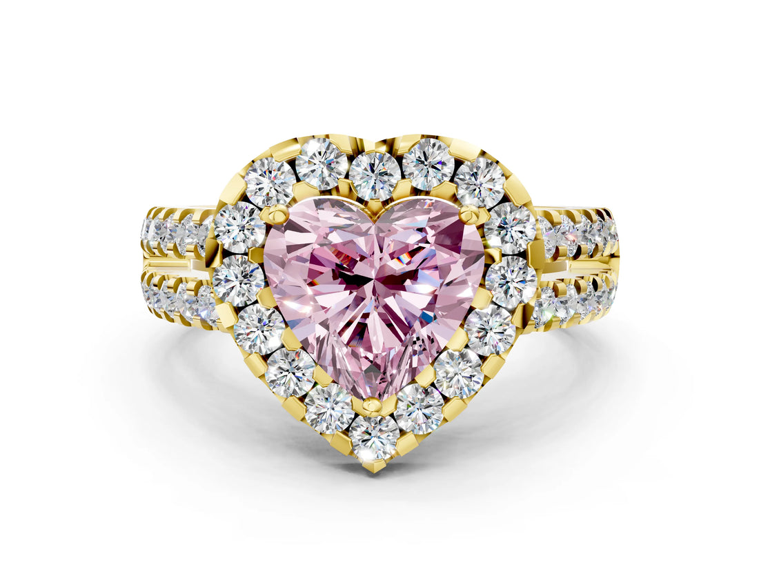 Yellow gold Fancy Pink Heart  Halo Diamond Split Shank Engagement Ring with Prong Setting_39