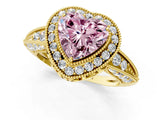 Yellow gold Fancy Pink Heart  Halo Diamond Split Shank Ring with Milgrain Detail_50