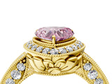 Yellow gold Fancy Pink Heart  Halo Diamond Split Shank Ring with Milgrain Detail_53