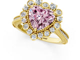 Yellow gold Fancy Pink Heart  Halo Milgrain Pave Diamond Ring with Four-Prong Setting 2