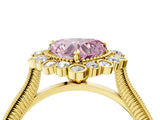 Yellow gold Fancy Pink Heart  Halo Milgrain Pave Diamond Ring with Four-Prong Setting 5