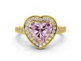 Yellow gold Fancy Pink Heart  Halo Milgrain Solitaire with Bezel Set Side Stones and Pave Band_32