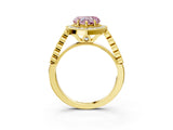 Yellow gold Fancy Pink Heart  Halo Milgrain Solitaire with Bezel Set Side Stones and Pave Band_35
