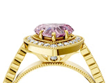 Yellow gold Fancy Pink Heart  Halo Milgrain Solitaire with Bezel Set Side Stones and Pave Band_36