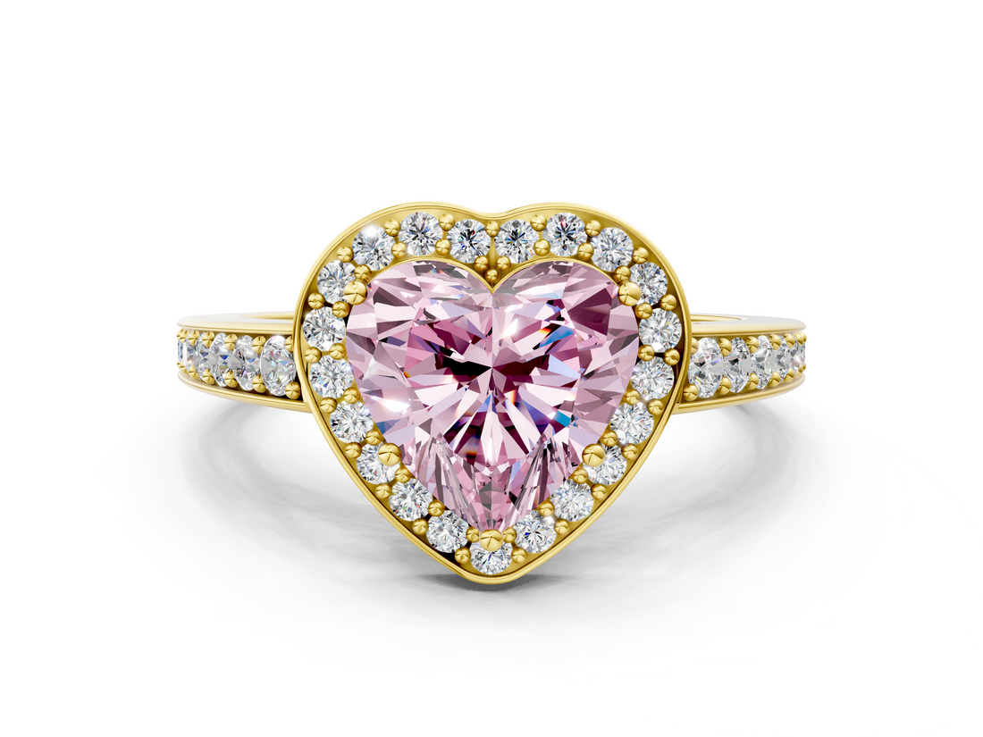 Yellow gold Fancy Pink Heart  Halo Pavé Diamond Engagement Ring with Bezel Setting_20