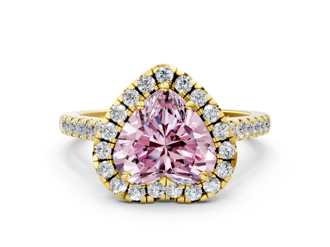 Yellow gold Fancy Pink Heart  Halo Pavé Diamond Engagement Ring with Four-Prong Setting_3