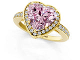 Yellow gold Fancy Pink Heart  Halo Pave Band Solitaire Ring with Prong Setting_67