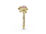 Yellow gold Fancy Pink Heart  Halo Pave Band Solitaire Ring with Prong Setting_68