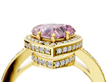 Yellow gold Fancy Pink Heart  Halo Pave Band Solitaire Ring with Prong Setting_70