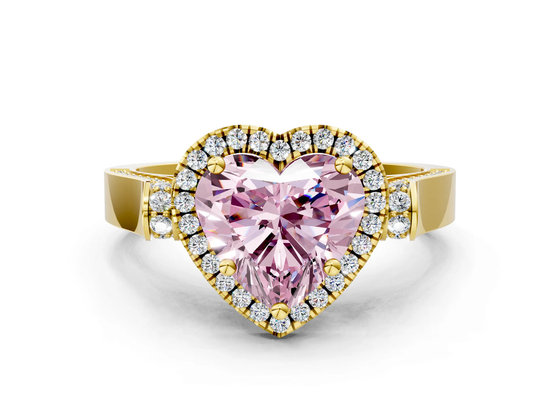 Yellow gold Fancy Pink Heart  Halo Pave Split Shank Prong Setting Ring_26