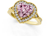 Yellow gold Fancy Pink Heart  Halo Round Diamond Milgrain Pave Engagement Ring_4