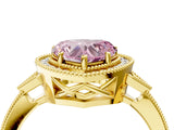 Yellow gold Fancy Pink Heart  Halo Round Diamond Milgrain Pave Engagement Ring_7