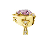 Yellow gold Fancy Pink Heart  Halo Round Diamond Milgrain Pave Engagement Ring_8