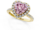 Yellow gold Fancy Pink Heart  Halo Round Diamond Pavé Band Four-Prong Ring_4