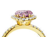 Yellow gold Fancy Pink Heart  Halo Round Diamond Pavé Band Four-Prong Ring_7