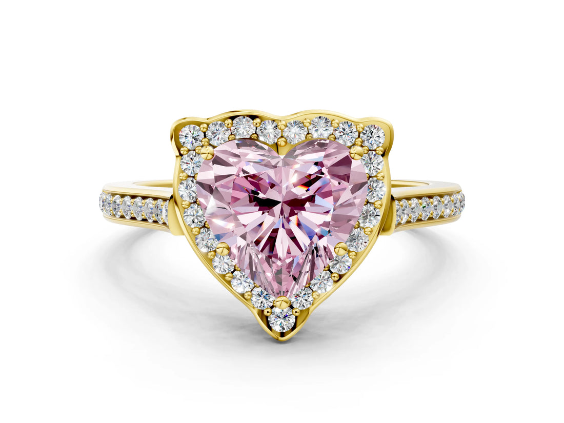 Yellow gold Fancy Pink Heart  Halo Round Diamond Pave Band with Four-Prong Setting_39