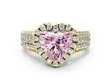 Yellow gold Fancy Pink Heart  Halo Round Diamond Pave Band with Prong Setting 1