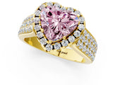 Yellow gold Fancy Pink Heart  Halo Round Diamond Pave Band with Prong Setting 2