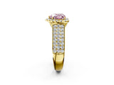 Yellow gold Fancy Pink Heart  Halo Round Diamond Pave Band with Prong Setting 3