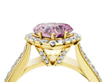 Yellow gold Fancy Pink Heart  Halo Round Diamond Pave Band with Prong Setting 5