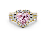 Yellow gold Fancy Pink Heart  Halo Round Diamond Pave Band with Prong Setting_12