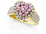 Yellow gold Fancy Pink Heart  Halo Round Diamond Pave Band with Prong Setting_13
