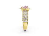 Yellow gold Fancy Pink Heart  Halo Round Diamond Pave Band with Prong Setting_14