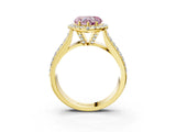 Yellow gold Fancy Pink Heart  Halo Round Diamond Pave Band with Prong Setting_15