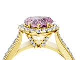 Yellow gold Fancy Pink Heart  Halo Round Diamond Pave Band with Prong Setting_16