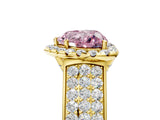 Yellow gold Fancy Pink Heart  Halo Round Diamond Pave Band with Prong Setting_17