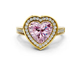 Yellow gold Fancy Pink Heart  Halo Solitaire Diamond Ring with Pave Band and Bezel Setting_49