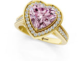 Yellow gold Fancy Pink Heart  Halo Solitaire Diamond Ring with Pave Band and Bezel Setting_50