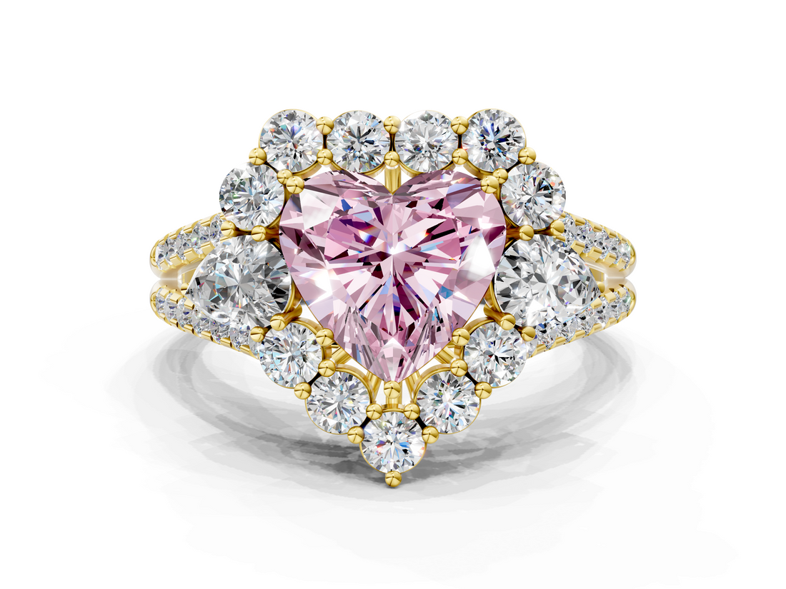Yellow gold Fancy Pink Heart  Halo Split Shank Diamond Engagement Ring with Prong Setting_20