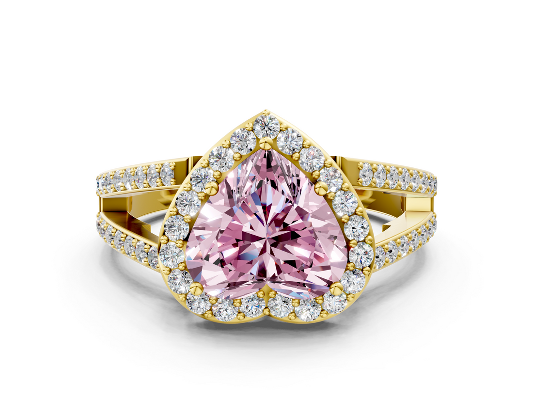 Yellow gold Fancy Pink Heart  Halo Split Shank Diamond Ring with Four-Prong Setting_32