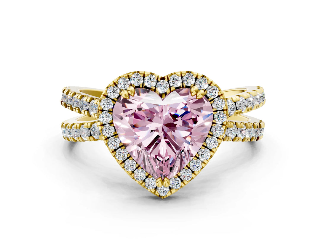 Yellow gold Fancy Pink Heart  Halo Split Shank Diamond Ring with Pavé Setting_26