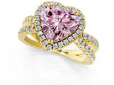 Yellow gold Fancy Pink Heart  Halo Split Shank Diamond Ring with Pavé Setting_27