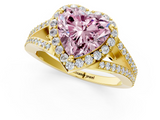 Yellow gold Fancy Pink Heart  Halo Split Shank Diamond Ring with Prong Setting_22