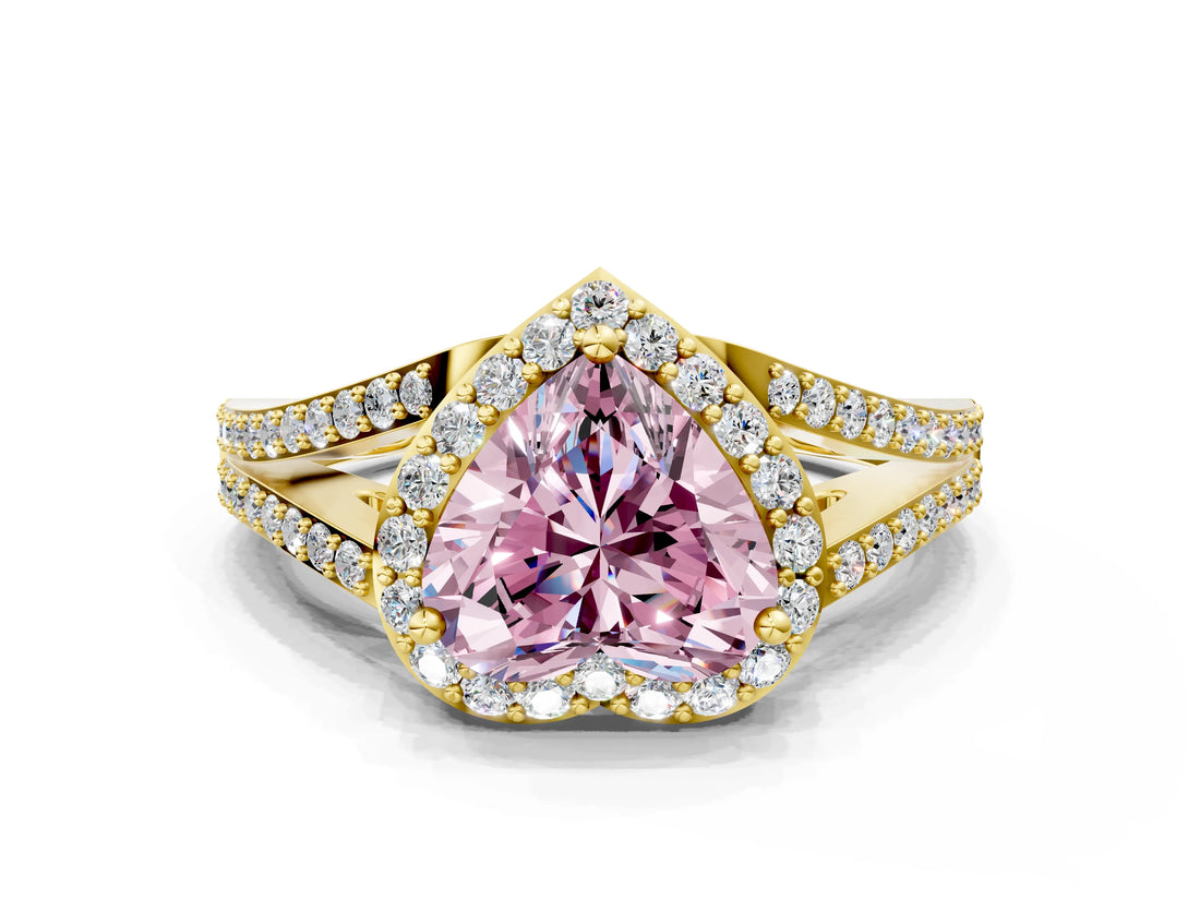 Yellow gold Fancy Pink Heart  Halo Split Shank Pave Diamond Ring with Four-Prong Setting_48