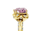 Yellow gold Fancy Pink Heart  Halo Split Shank Pave Diamond Ring with Petal Prong Setting_24