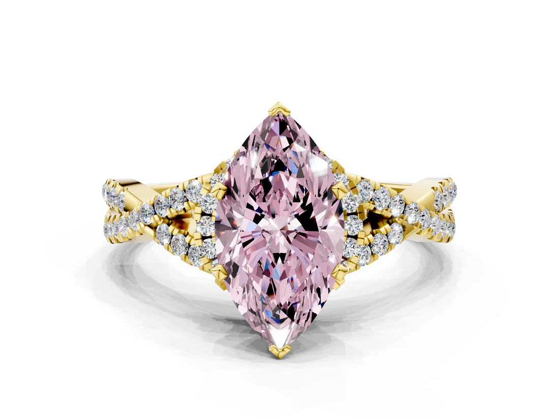 Yellow gold Fancy Pink Heart  Halo Twist Band Solitaire Prong Setting Ring_60