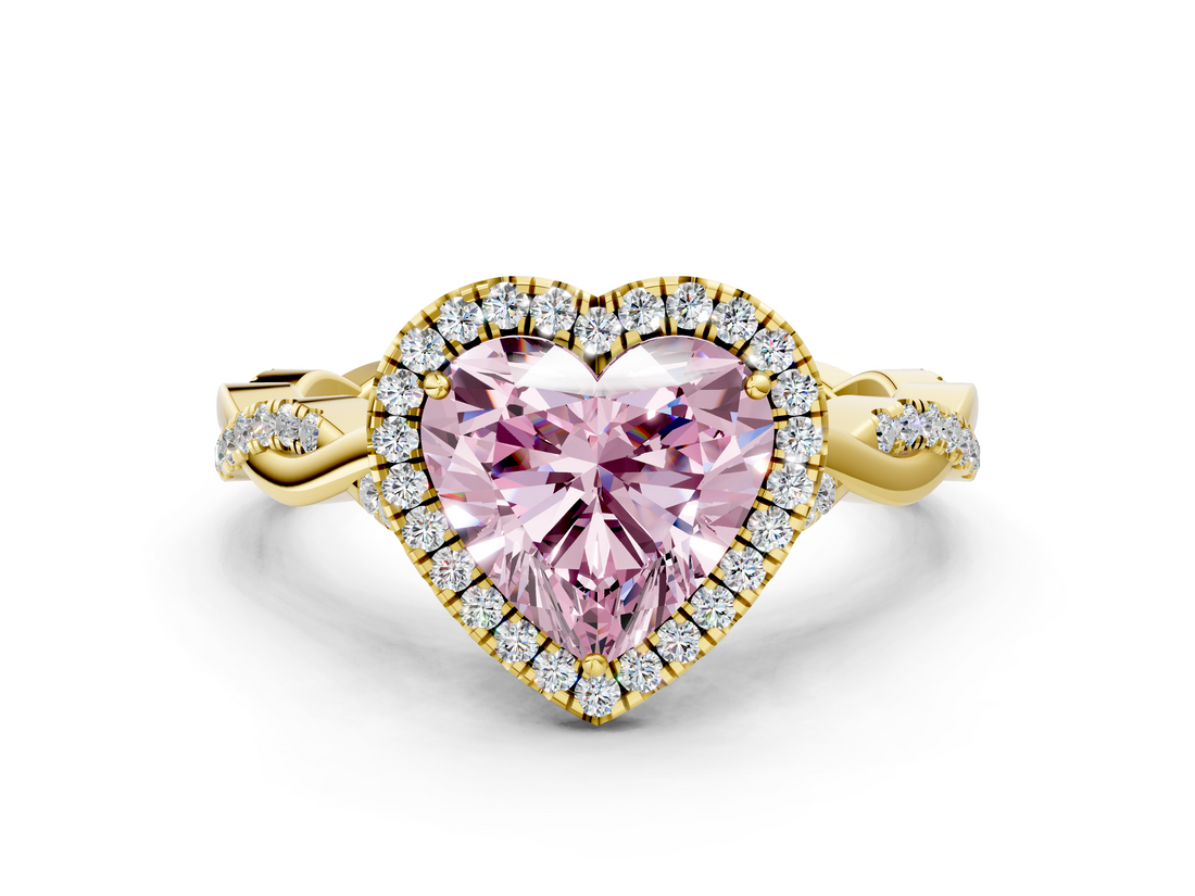Yellow gold Fancy Pink Heart  Halo Twist Band Solitaire Ring_20