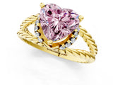 Yellow gold Fancy Pink Heart  Halo Twisted Band Four-Prong Ring_33