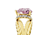 Yellow gold Fancy Pink Heart  Halo Twisted Band Four-Prong Ring_37
