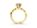 Yellow gold Fancy Pink Heart  Milgrain Bezel Diamond Engagement Ring with Solitaire Prong Setting_162