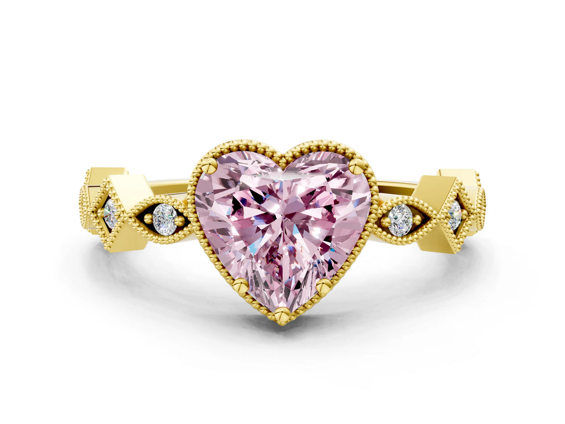 Yellow gold Fancy Pink Heart  Milgrain Marquise Diamond Twist Band Ring_62