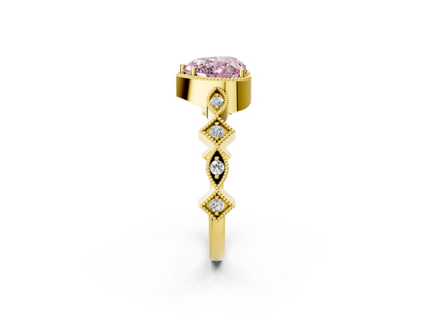 Yellow gold Fancy Pink Heart  Milgrain Marquise Diamond Twist Band Ring